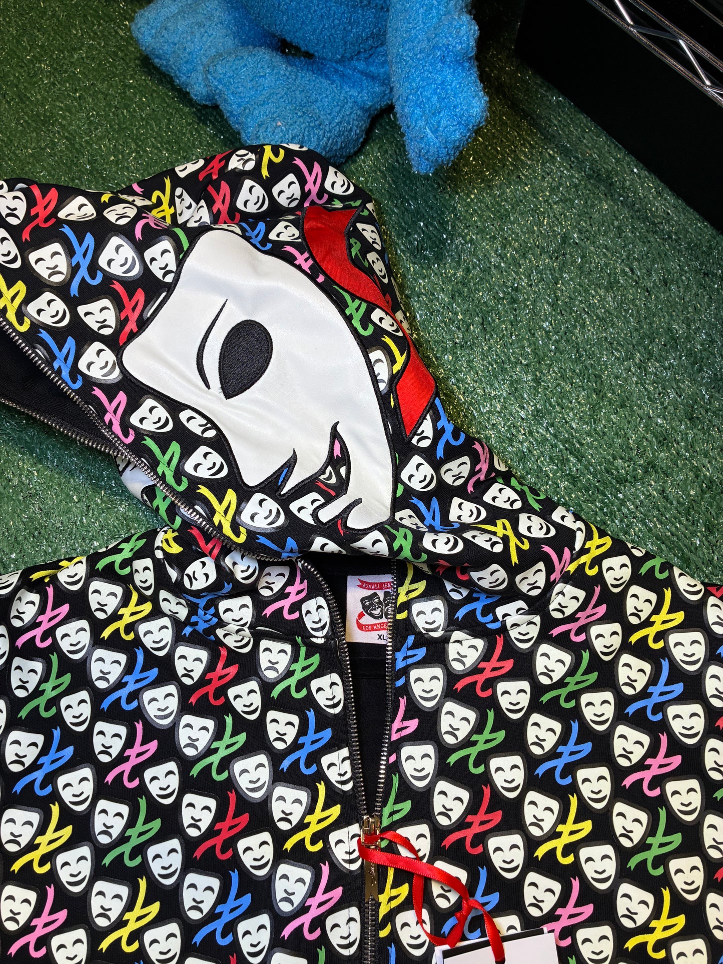 1st All Over Print Glow-in-the-Dark White Leather Mask Hoodie