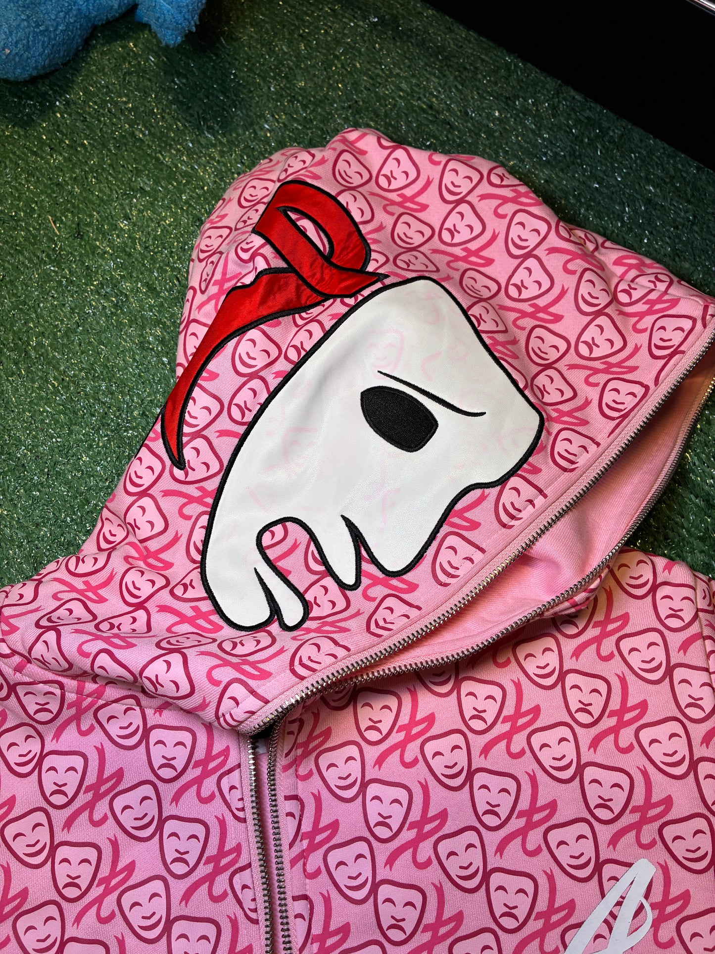 1st All Over Print Leather Mask Zip Up Pink