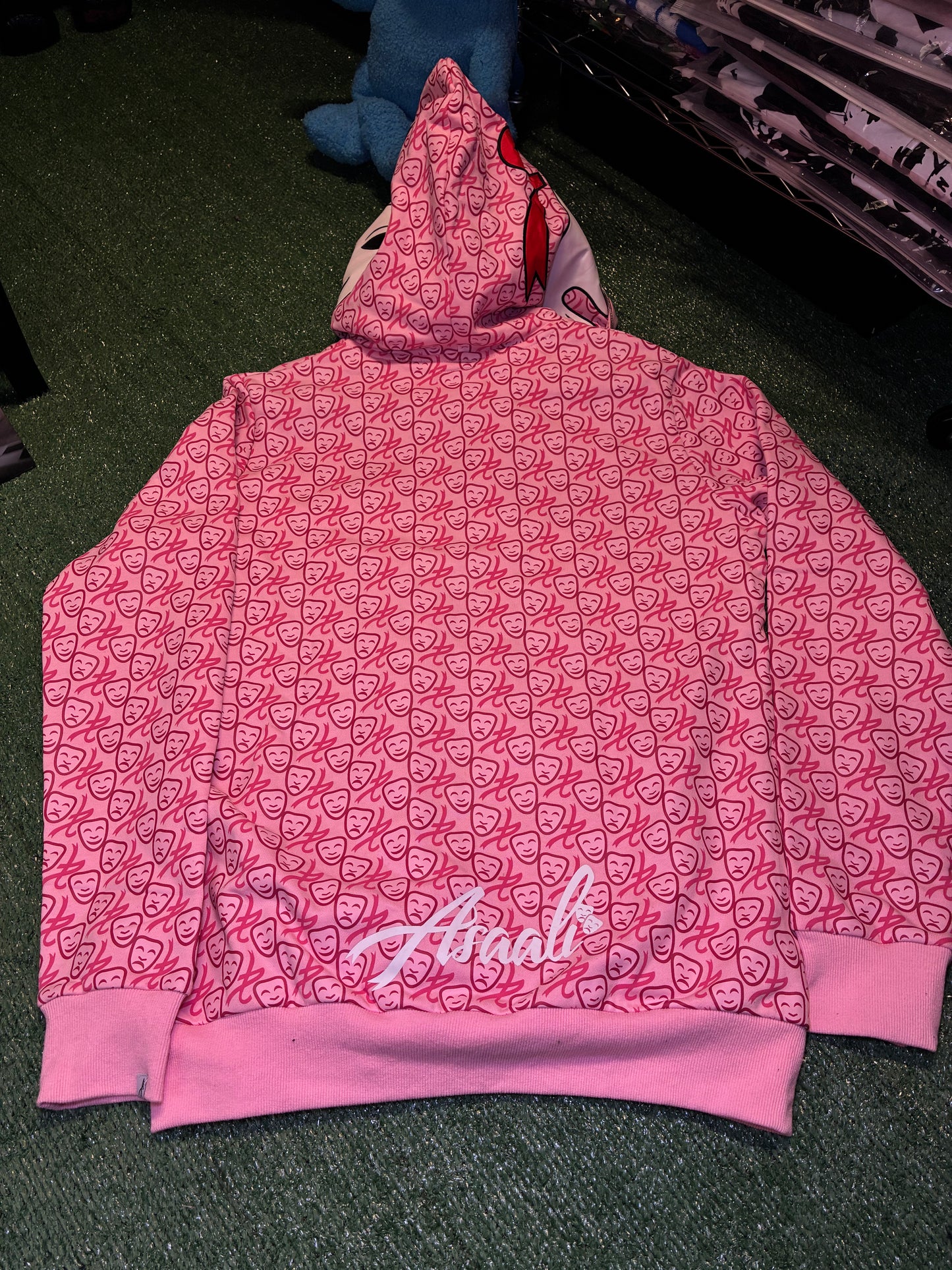1st All Over Print Leather Mask Zip Up Pink