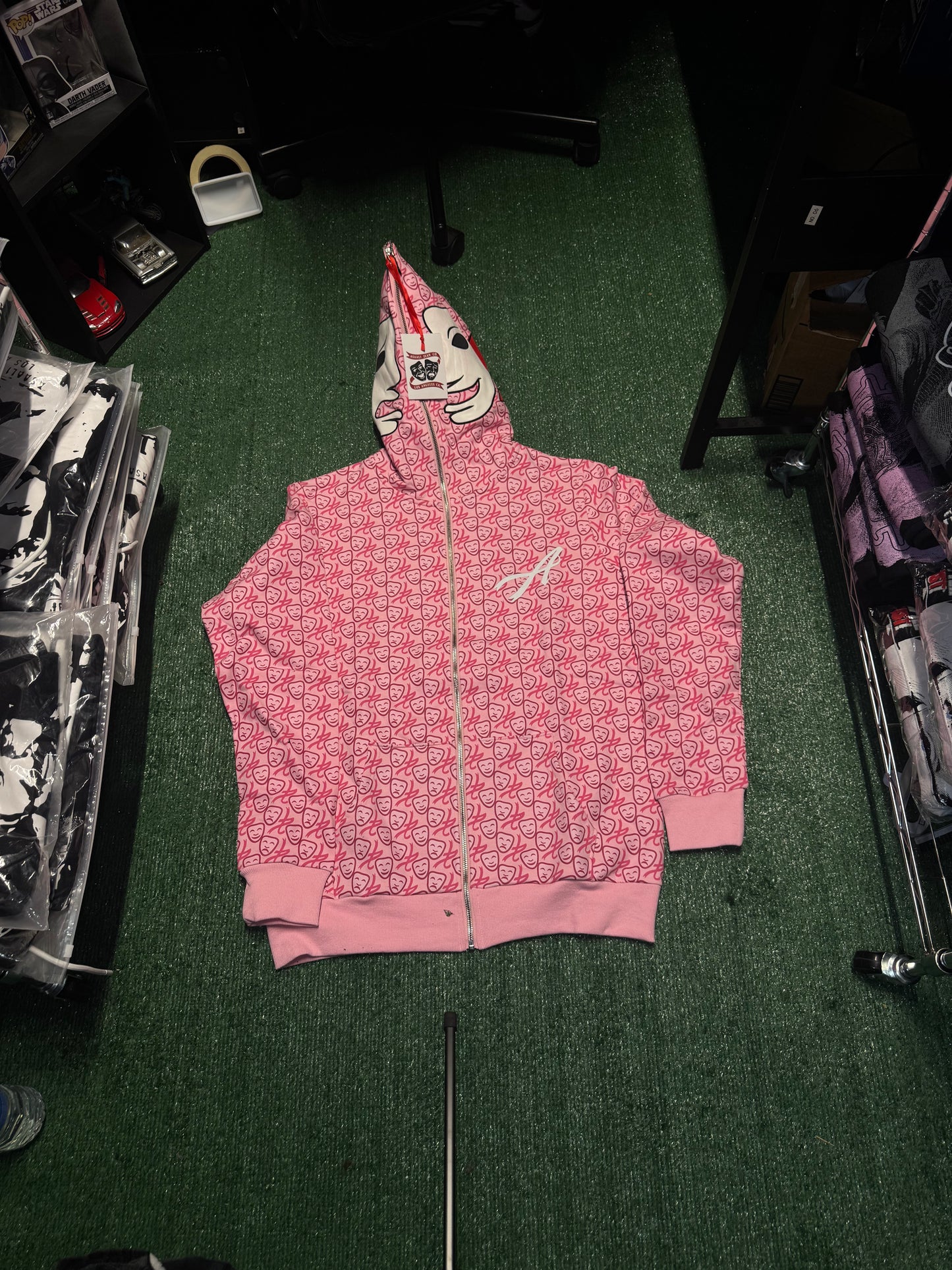 1st All Over Print Leather Mask Zip Up Pink