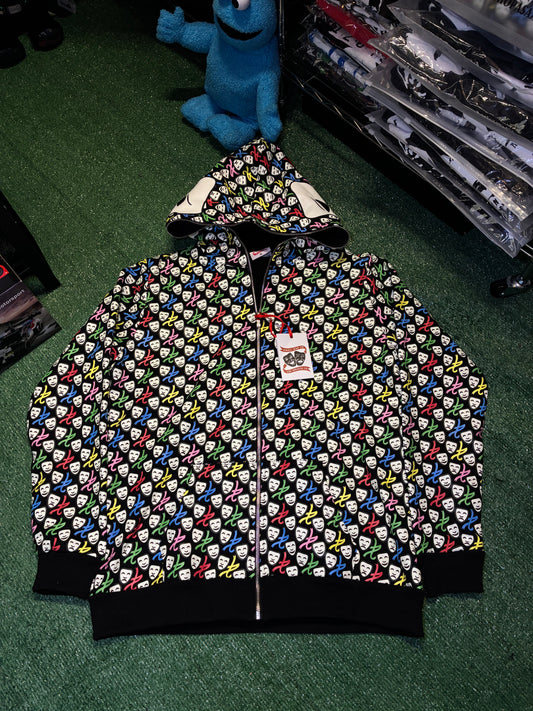 1st All Over Print Glow-in-the-Dark White Leather Mask Hoodie