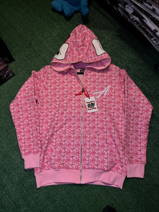 1st All Over Print Leather Mask Zip Up Pink