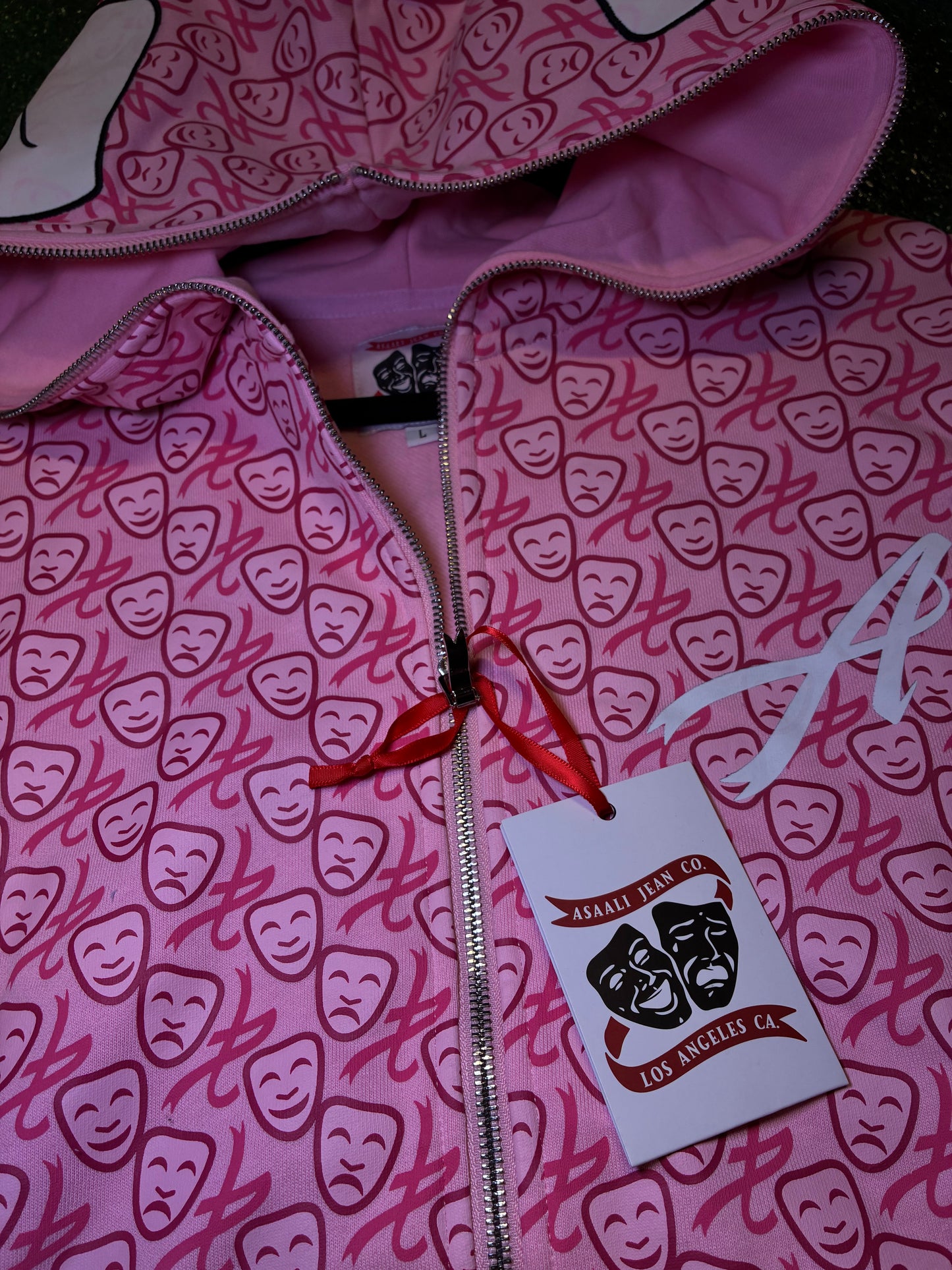 1st All Over Print Leather Mask Zip Up Pink